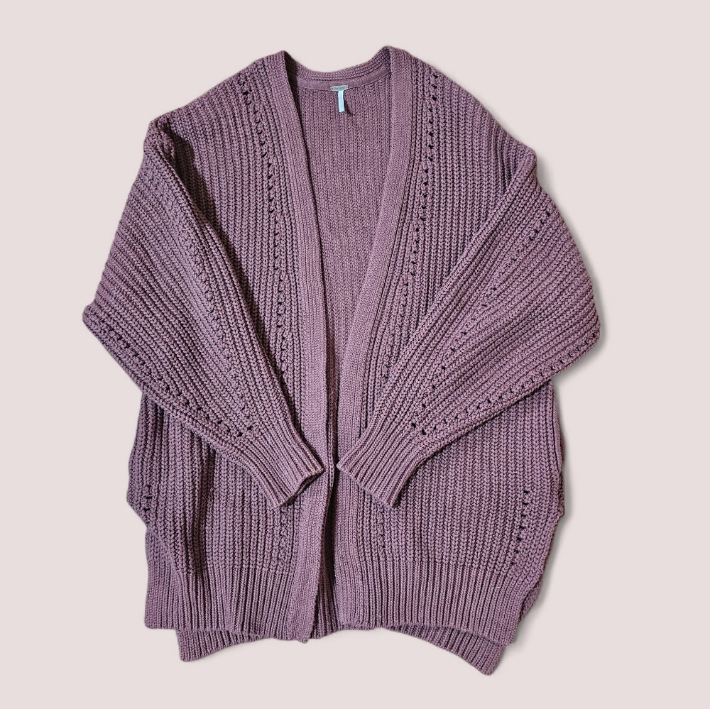 Free People Chunky Knit Chocolate Brown‎ Cozy Open-Front Cardigan Sz XS TP